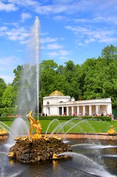 Samson Fountain of the Grand Cascade in Peterhof Palace, Saint Petersburg, Russia