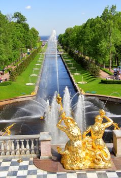 The Grand Cascade and Sea Channel in Peterhof Palace, Saint Petersburg, Russia