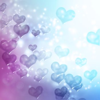 Hearts on blue and purple gradient background