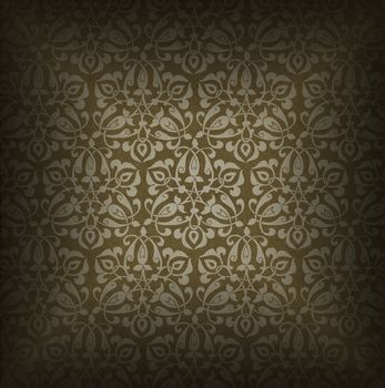 Background of aged brown velvet and texture with ornate floral seamless