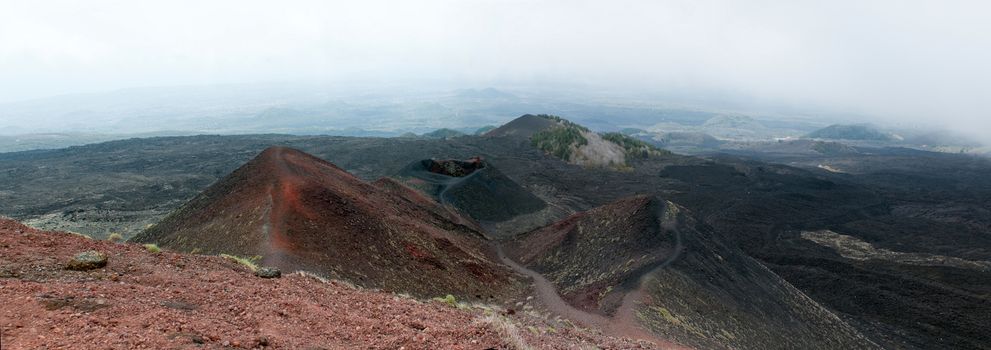 Shoulder of mount Etna with craters, Sicily, Italy