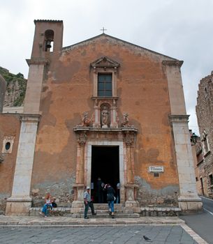 Taormina, Italy - May 1, 2011: Cathedral San Caterina in Taormina,  famous tourist resort, the most luxury town on Sicilian coastline, Sicily, Italy