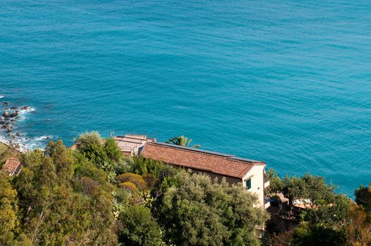 Beautiful coast of Sicily. View from Taormina, famous tourist resort, the most luxury town on Sicilian coastline, Sicily, Italy