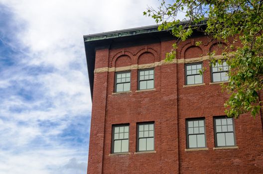 Old red brick building in downtown Portland, Oregon