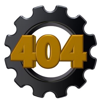 error 404 page not found - message and gear wheel - 3d illustration