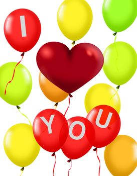 Balloons with a red love shape symbol