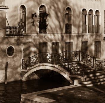 Bridge over the channel.Sepia image of  Venice