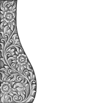 Pattern of wood frame carve flower on white background