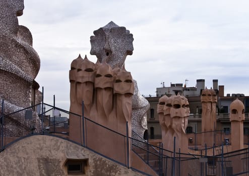 Fragment of Antonio Gaudi s chimneys  Casa Mila Barcelona