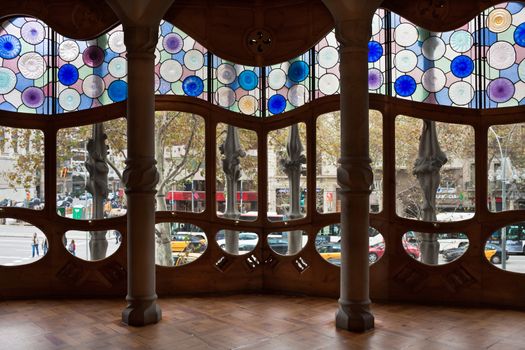 Casa Batllo interior.Decorated windows. Antonio Gaudi