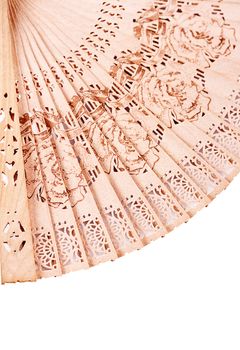 Wood chinese fan, isolated on white background