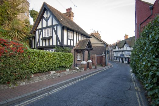 One end of the High Street in the ancient village of Aylesford, Kent