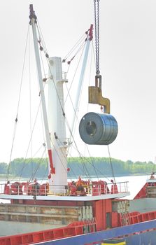 Rolls of steel sheet in the harbor 