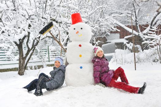snowman and kids
