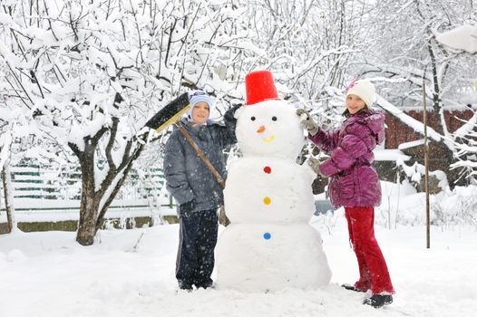 snowman and kids