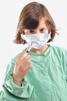 girl in uniform giving injection