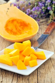 sliced pumpkin on plate 