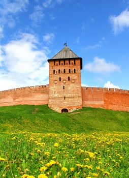 Tower of Novgorod Kremlin in Veliky Novgorod, Russia