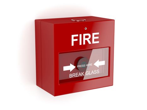 Red fire alarm on white background