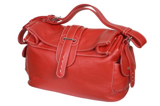 Red female handbag on a white background