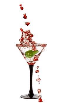 Martini Glass with a splash of Isolated on White Background