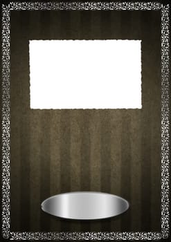 Template of aged brown velvet and texture with ornate floral seamless and silver plaque