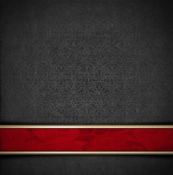 Template of gray velvet and texture with ornate floral seamless and red plaque