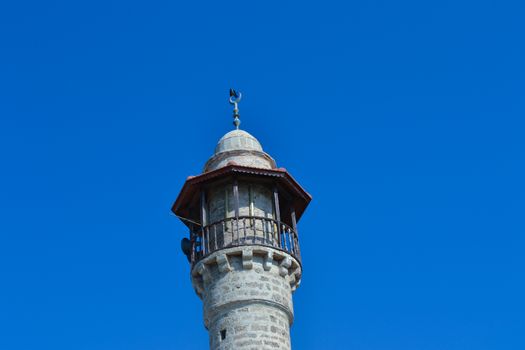 View of a mosque minaret in the blue sky,Tel Aviv,Israel