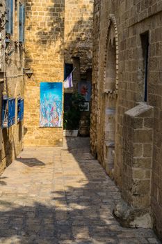 The old narrow small streets of Jaffa,Israel,historic building