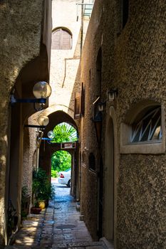 The old narrow small streets of Jaffa,Israel,historic building