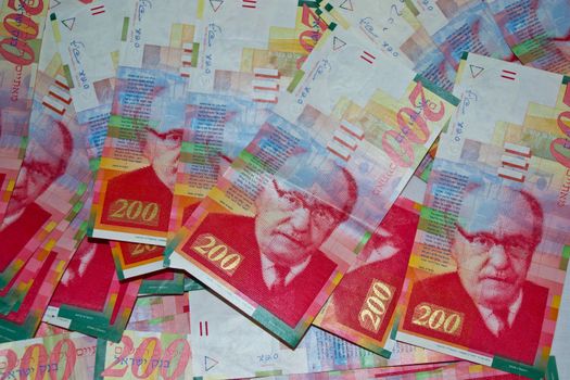 Israel NIS 200,banknotes of bills on the floor