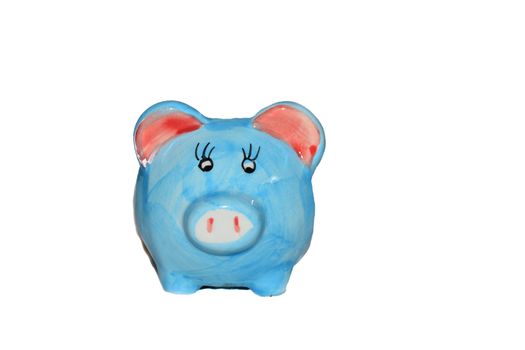 Blue piggy bank isolated on white background
