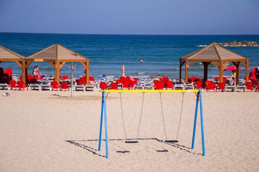 View of Tel Aviv beach in sunlight day