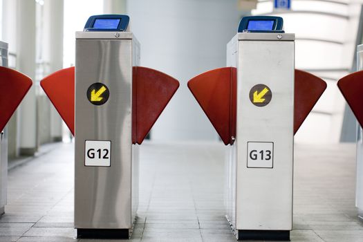 Modern turnstile on a skytrain