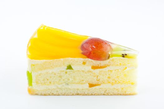 fruit cake with milk cream and fruit