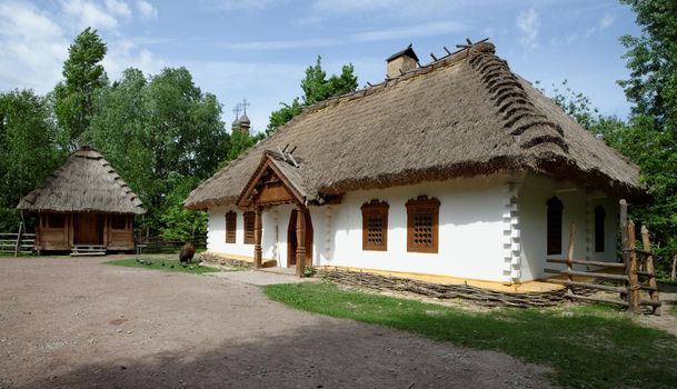 Reconstruction of a traditional farmer's house in open air museum, Kiev, Ukraine
