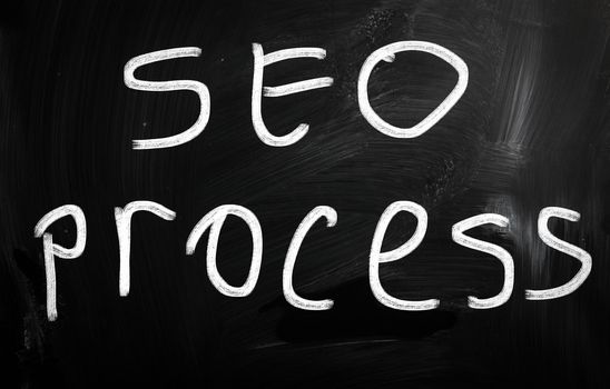 The word "SEO" handwritten with white chalk on a blackboard