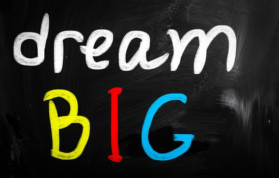 "dream big" handwritten with white chalk on a blackboard