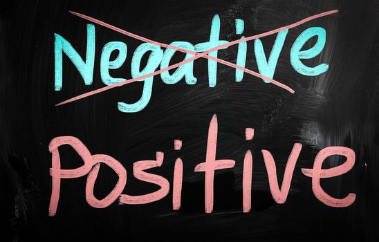 "Positive" handwritten with white chalk on a blackboard