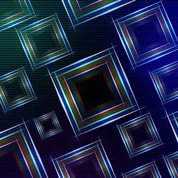 abstract blue green background with shining multicolored squares and lights