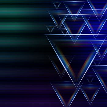 abstract blue green background with shining multicolored triangles and lights