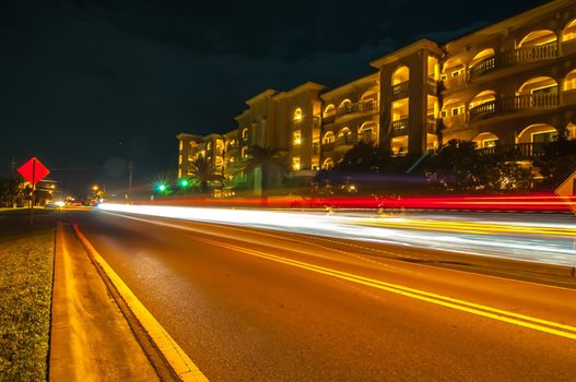 street scene near hotels in destin florida at night