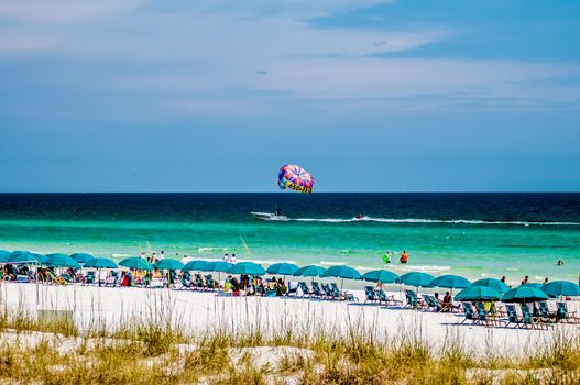 public beach in florida with many people