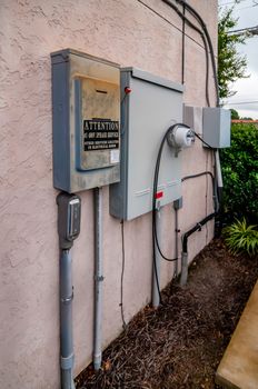 electric service panels on building