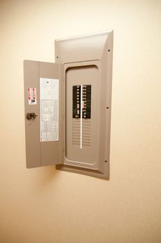 indoor home open electrical breaker panel