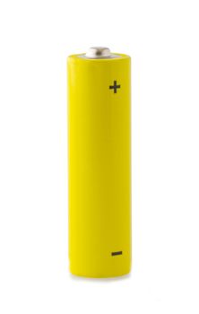 A yellow battery isolated over white background
