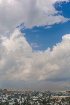 Blue sky with mixed clouds over the city of Addis Ababa