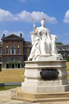 The impressive statue of Queen Victoria situated outside Kensington Palace in London.