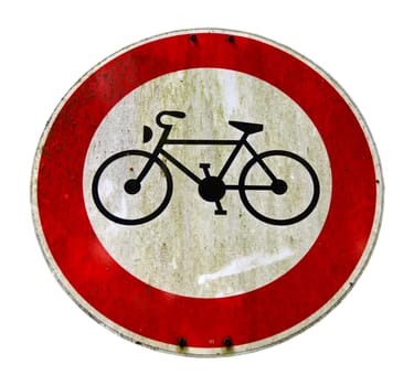 A Grungy Cycle Lane Sign With Clipping Path