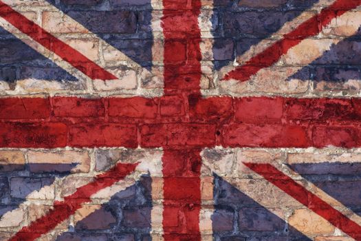 Uk flag graphic on brick background